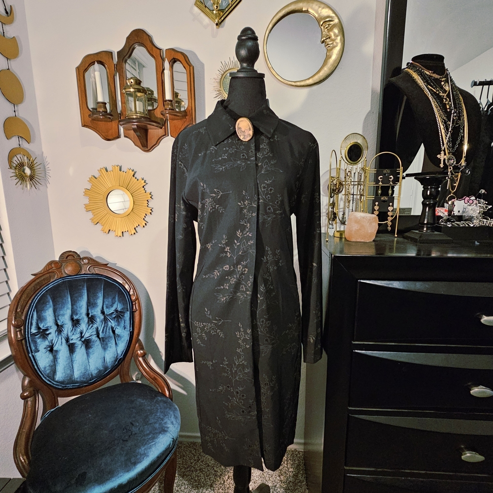 Vintage Narcissus Black Floral Trench Coat